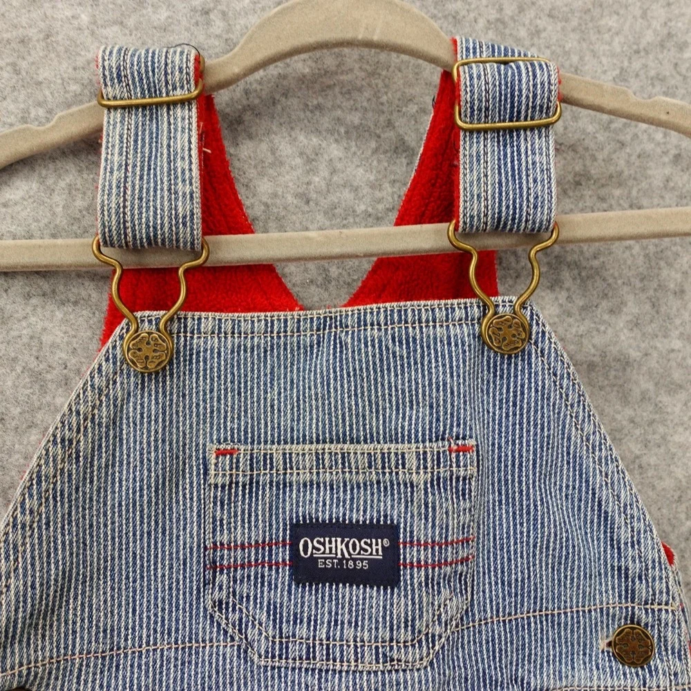 Vintage OshKosh Hickory Stripe Overalls Baby 3M 6M‎ Blue Railroad Vestbak Fleece
